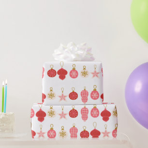 Pink, Red and Gold Christmas Ornament Wrapping Paper