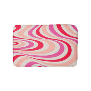 Pink, red and grey abstract retro swirl design bath mat