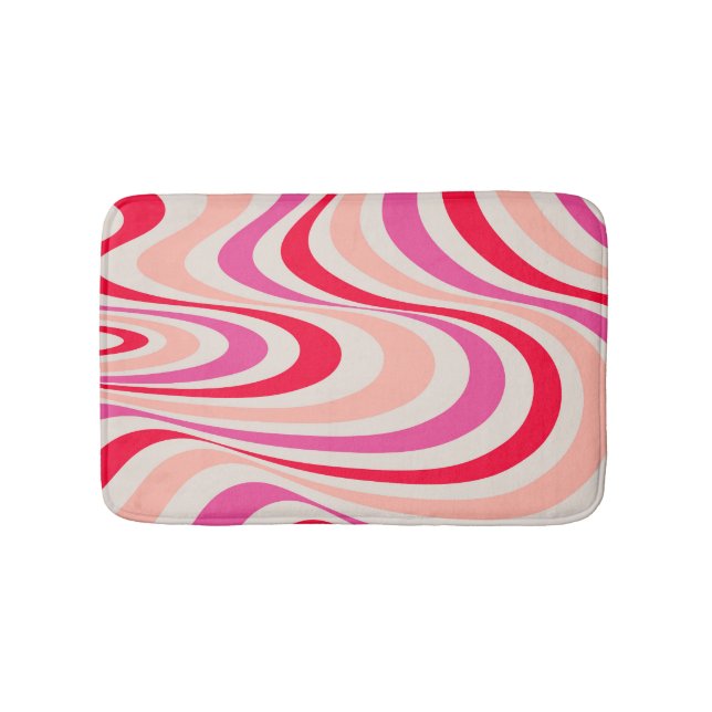 Pink, red and grey abstract retro swirl design bath mat (Front)