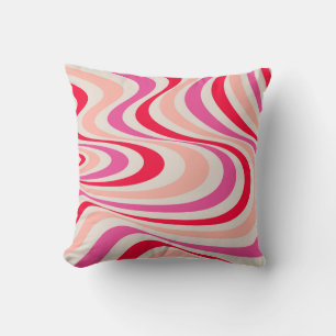Pink, red and grey abstract retro swirl design cushion