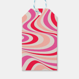 Pink, red and grey abstract retro swirl design gift tags