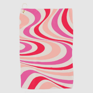 Pink, red and grey abstract retro swirl design golf towel