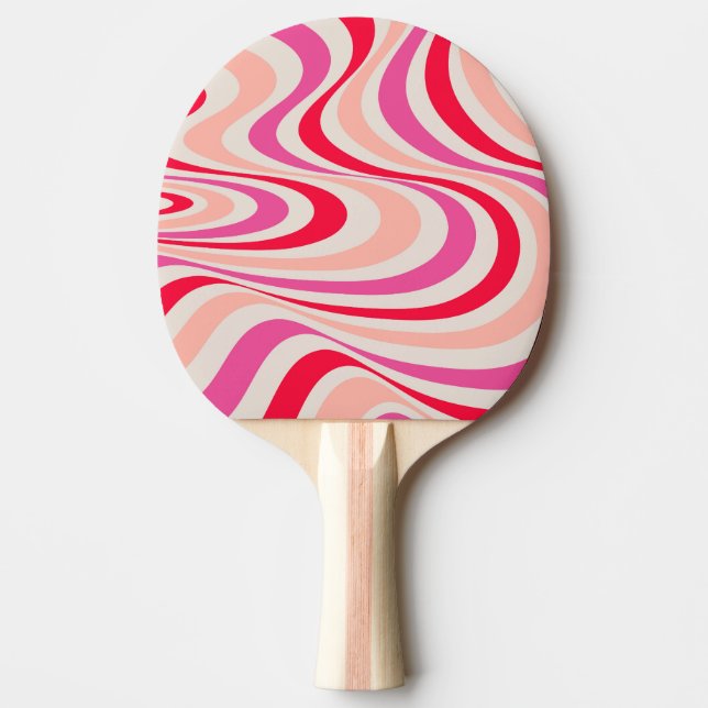 Pink, red and grey abstract retro swirl design ping pong paddle (Front)