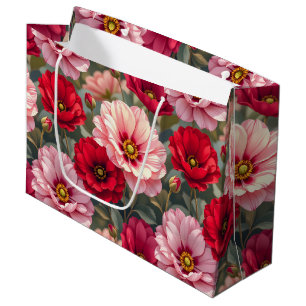 Pink, red and mauve flowers large gift bag