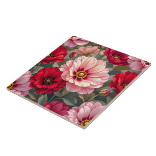Pink, red and mauve flowers tile