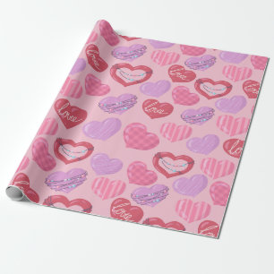 Pink, Red and Purple Love Hearts   Wrapping Paper