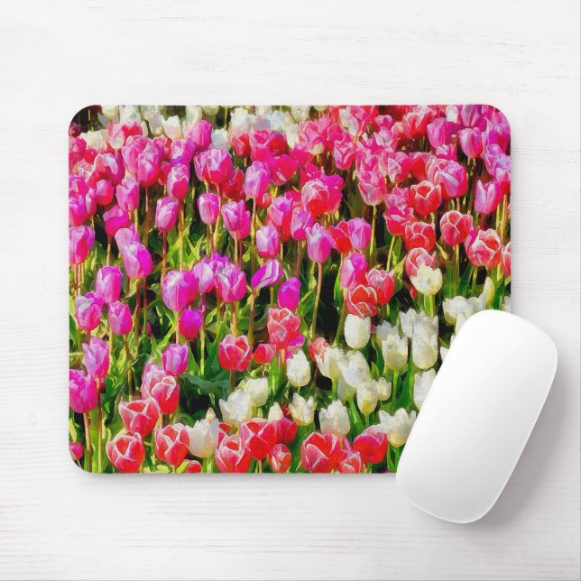 Pink Red and White Tulips from Mt Vernon Mouse Mat (With Mouse)