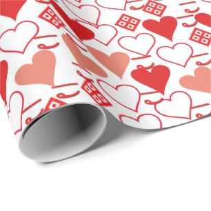 Pink, Red and White Valentine Heart Pattern Wrapping Paper