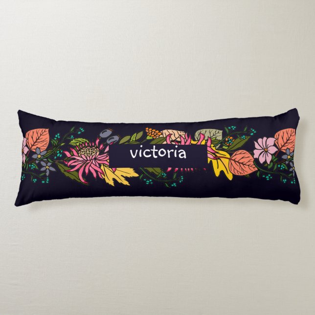 Pink red and yellow aster flower chalkboard body cushion (Front)