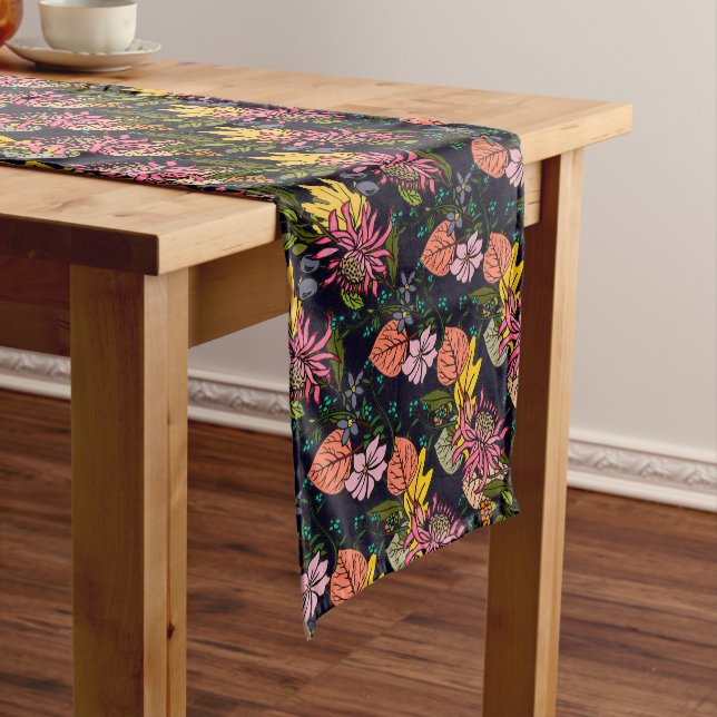 Pink red and yellow aster flower chalkboard medium table runner (In Situ)