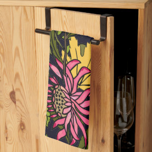 Pink red and yellow aster flower chalkboard tea towel