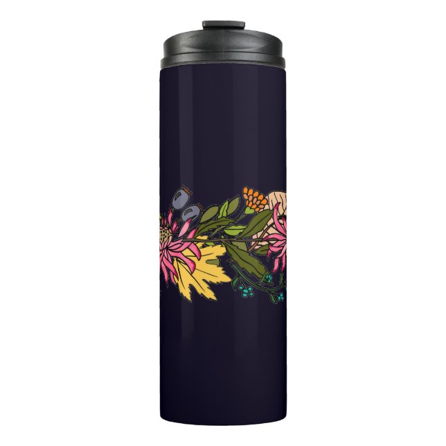 Pink red and yellow aster flower chalkboard thermal tumbler (Front)