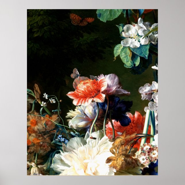 PINK RED ANEMONES WHITE FLOWERS,BUTTERFLY IN BLACK POSTER (Front)