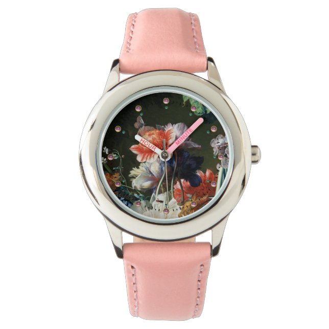 PINK RED ANEMONES WHITE FLOWERS,BUTTERFLY IN BLACK WATCH (Front)