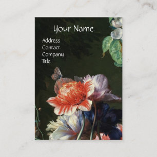 PINK RED ANEMONES WHITE FLOWERS,BUTTERFLY MONOGRAM BUSINESS CARD