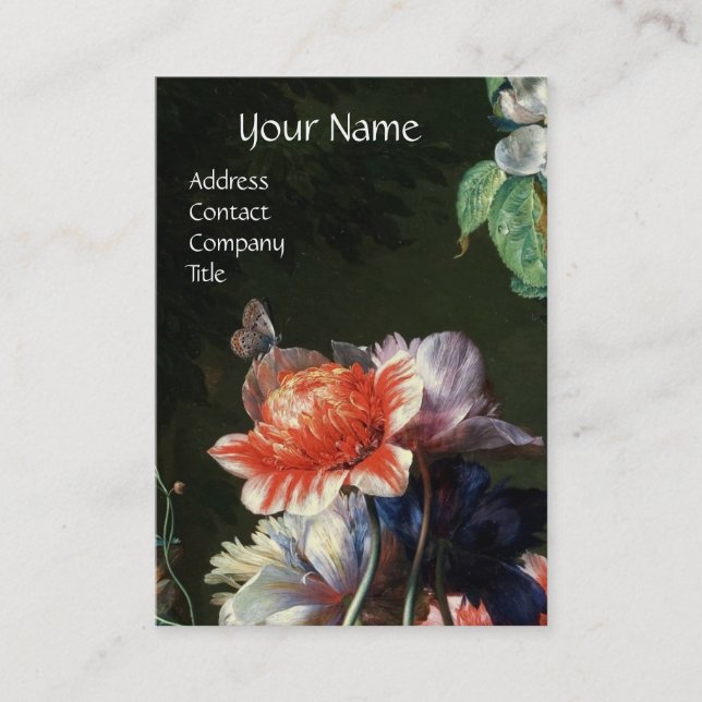 PINK RED ANEMONES WHITE FLOWERS,BUTTERFLY MONOGRAM BUSINESS CARD (Front)