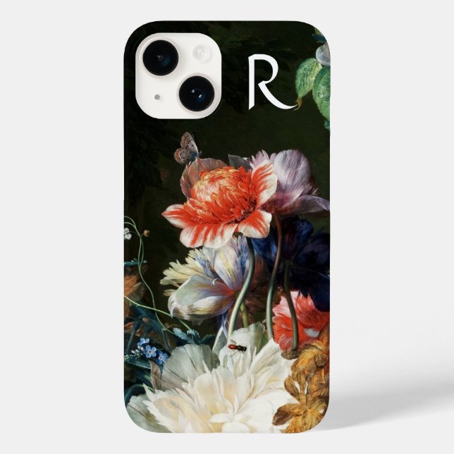 PINK RED ANEMONES WHITE FLOWERS,BUTTERFLY MONOGRAM Case-Mate iPhone CASE (Back)