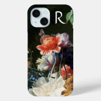 PINK RED ANEMONES WHITE FLOWERS,BUTTERFLY MONOGRAM