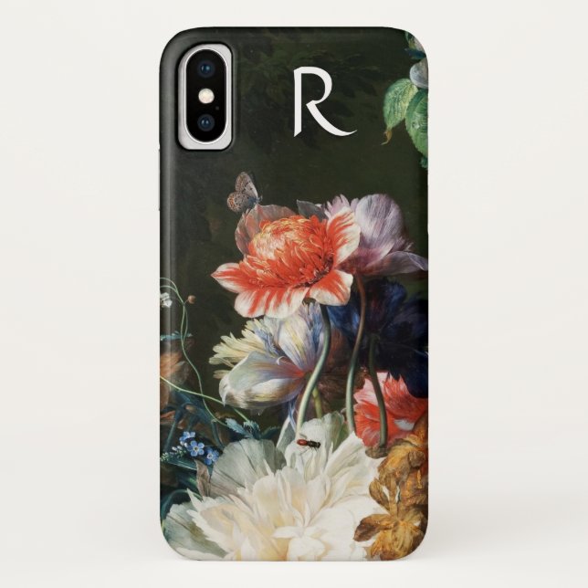 PINK RED ANEMONES WHITE FLOWERS,BUTTERFLY MONOGRAM Case-Mate iPhone CASE (Back)