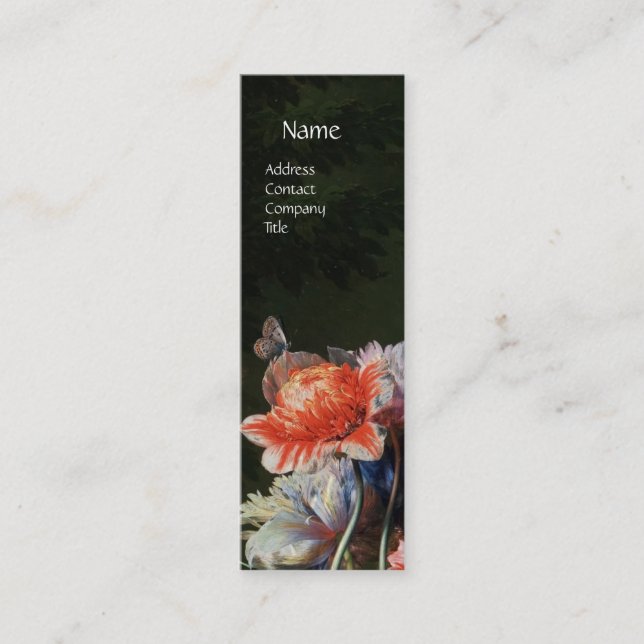 PINK RED ANEMONES WHITE FLOWERS,BUTTERFLY MONOGRAM MINI BUSINESS CARD (Front)