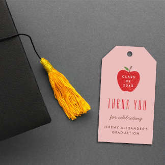 Pink Red Apple Graduation Party Favour Gift Tag