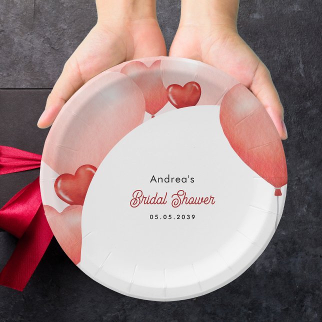 Pink Red Balloons Valentine's Day Bridal Shower Paper Plate (Creator Uploaded)
