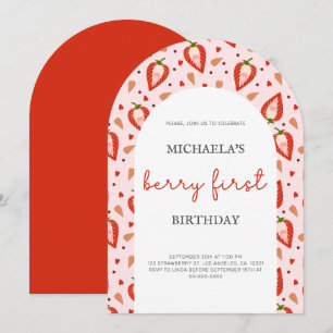 Pink Red Berry First Birthday Arch Invitation