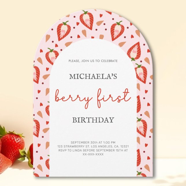 Pink Red Berry First Birthday Arch Invitation (Creator Uploaded)