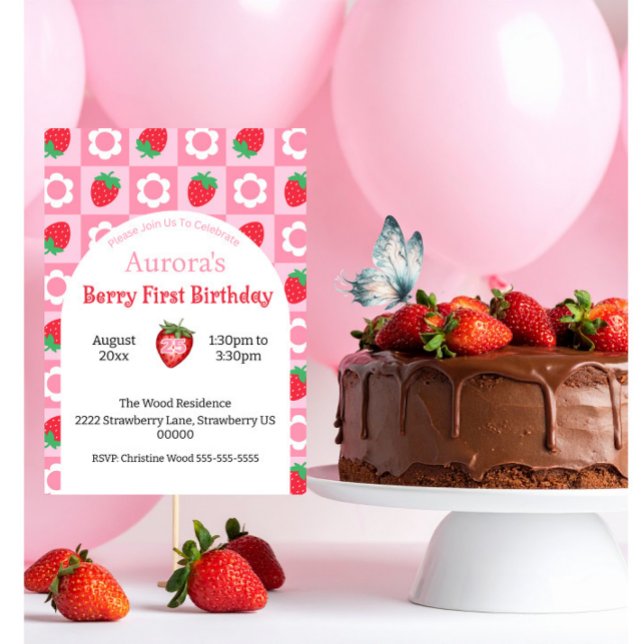 Pink & Red Berry First Birthday Card – Keepsake (Creator Uploaded)