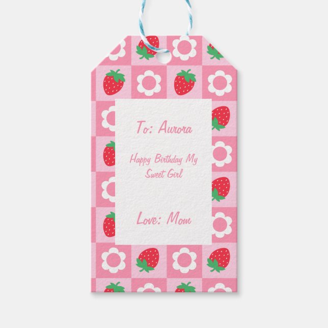 Pink & Red Berry First Birthday Gift Tag (Front)
