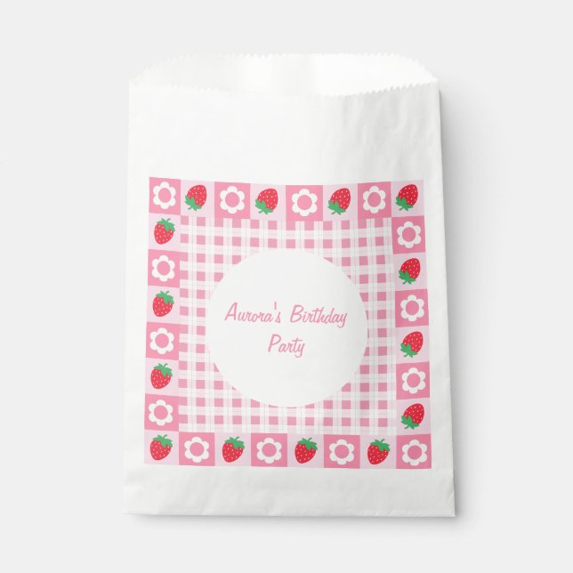 Pink & Red Berry First Birthday Party Favour Bags (Front)
