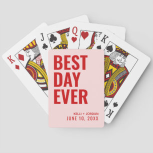 Pink & Red Best Day Ever Wedding Playing Cards
