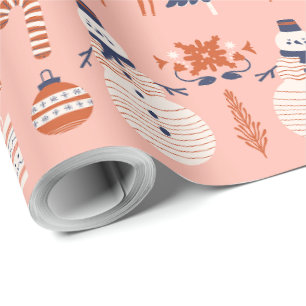 Pink Red Blue Illustrative Modern Christmas Wrapping Paper