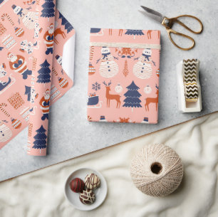Pink Red Blue Illustrative Style in Christmas Wrapping Paper
