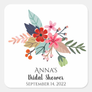 Pink red blue large bouquet summer flowers  square sticker