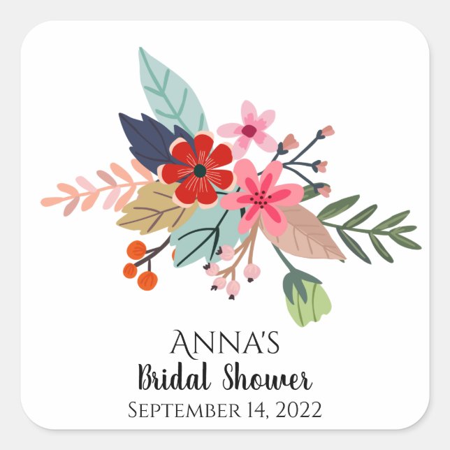 Pink red blue large bouquet summer flowers  square sticker (Front)