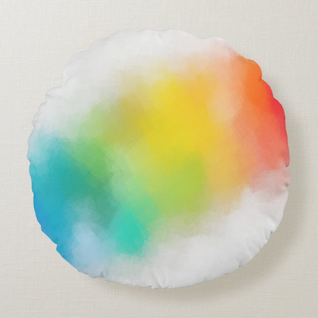 Pink Red Blue Purple Yellow Green Modern Rainbow Round Cushion (Front)