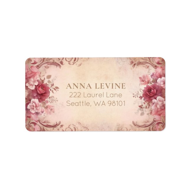 Pink Red Blush Floral Watercolor Romantic Frame Label (Front)