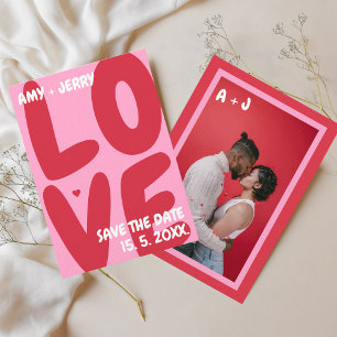 Pink Red Bold Vibrant Unique Valentine's Day Photo Save The Date