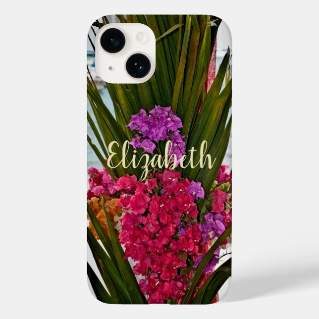 Pink Red Bougainvillea Flowers Palms Tropical  Case-Mate iPhone Case (Back)