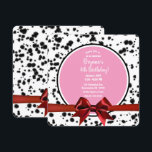 Pink Red Bow Black Dalmatian Spots Birthday Party Invitation<br><div class="desc">Pink Red Bow Black Dalmatian Spots Birthday Party</div>
