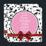 Pink Red Bow Black Dalmatian Spots Birthday Party Invitation<br><div class="desc">Pink Red Bow Black Dalmatian Spots Birthday Party</div>