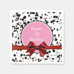 Pink Red Bow Black Dalmatian Spots Birthday Party Napkin
