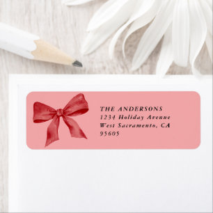 Pink Red Bow Christmas Return Address