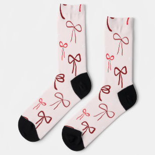Pink Red Bow Christmas Socks