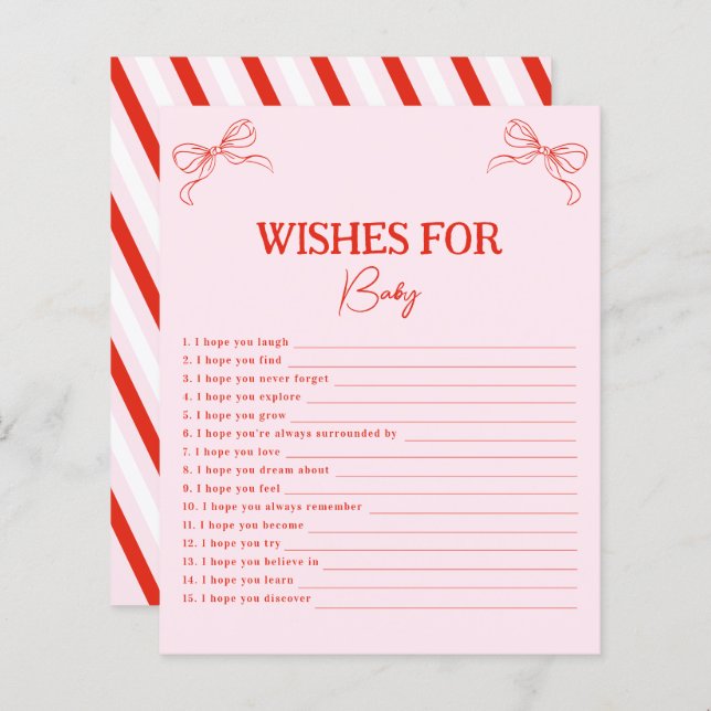 Pink Red Bow Christmas Wishes For Baby Advice Card (Front/Back)