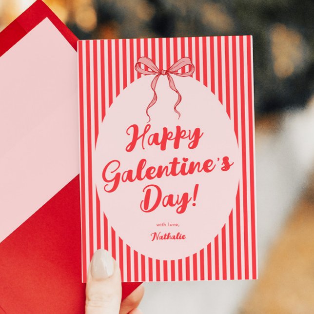 Pink Red Bow Galentine's Valentine's Day Card (Creator Uploaded)