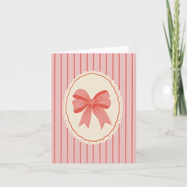 Pink & Red Bow Grandmillennial Blank Folded Xmas Holiday Card (Front)