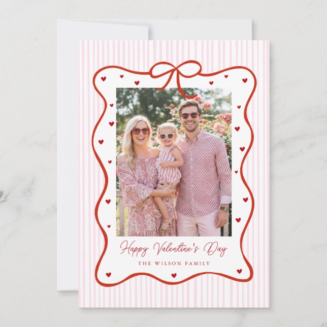 Pink Red Bow Love Happy Valentine's Day Photo Card (Front)
