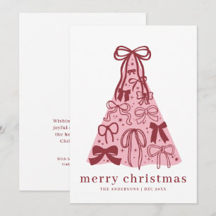 Pink Red Bow Merry Christmas Holiday Card